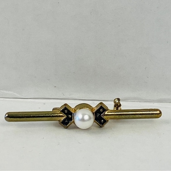 Art nouveau faux Pearl brooch black gems pin - Picture 6 of 6